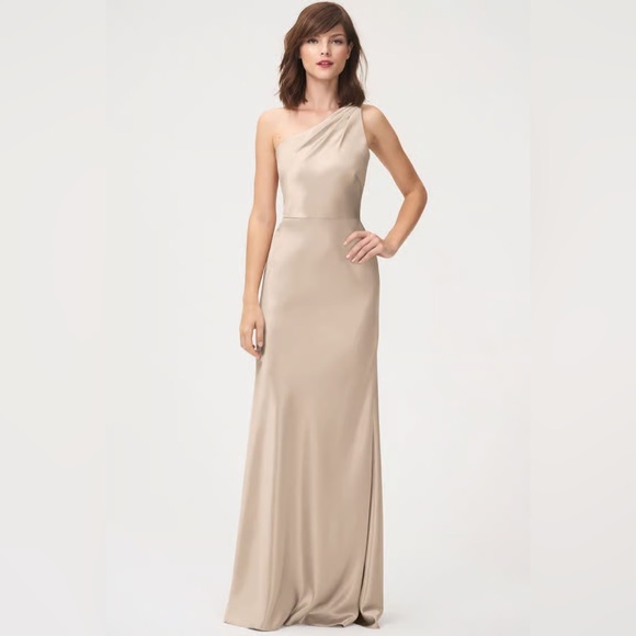 Jenny Yoo Dresses & Skirts - Jenny Yoo One Shoulder Satin‎ gold Gown elegant formal Size 6